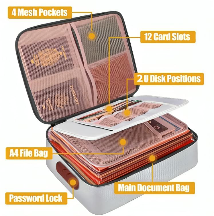 PEISAINOX PEISAINOX Waterproof Document Organizer Bag with Lock Storage Bag Holder Bag Travel Pouch Bag for Certificate Multilayer File Holder for Office Home Files Bank Cards  - Image 5