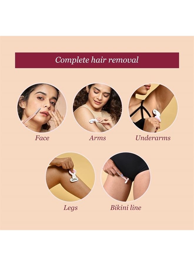CARMESI Complete Hair Removal Pack | Facial Razor, Body Razor, Bikini Razor | Instant & Painless Hair Removal | Face, Legs, Arms, Underarms, Bikini Line  - Image 2