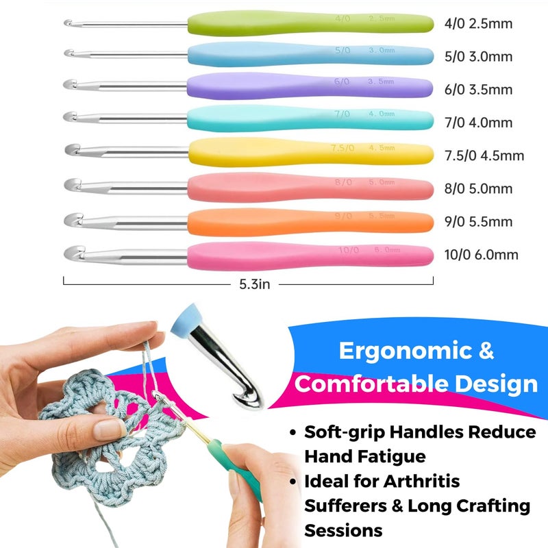 Oytra Crochet & Knitting Kit 52 Pieces Weaving Sewing Art Craft Ergonomic Hooks Yarn Needles Stitch Markers & Organizer Set For Beginners,Multicolor - Image 4