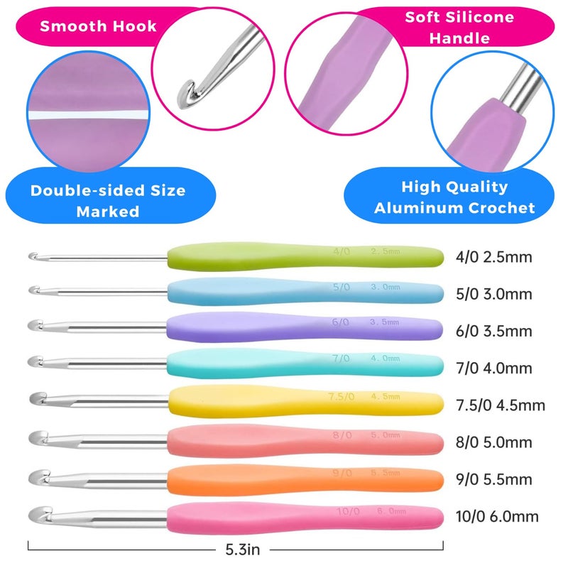 Oytra Crochet & Knitting Kit 52 Pieces Weaving Sewing Art Craft Ergonomic Hooks Yarn Needles Stitch Markers & Organizer Set For Beginners,Multicolor - Image 5