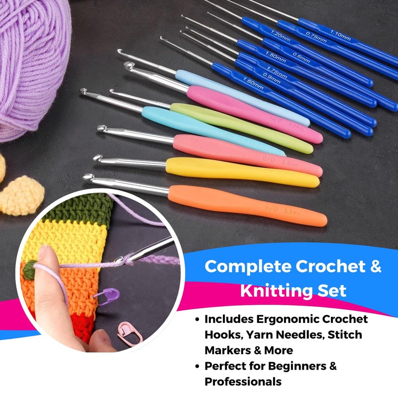 Oytra Crochet & Knitting Kit 52 Pieces Weaving Sewing Art Craft Ergonomic Hooks Yarn Needles Stitch Markers & Organizer Set For Beginners,Multicolor - Image 3