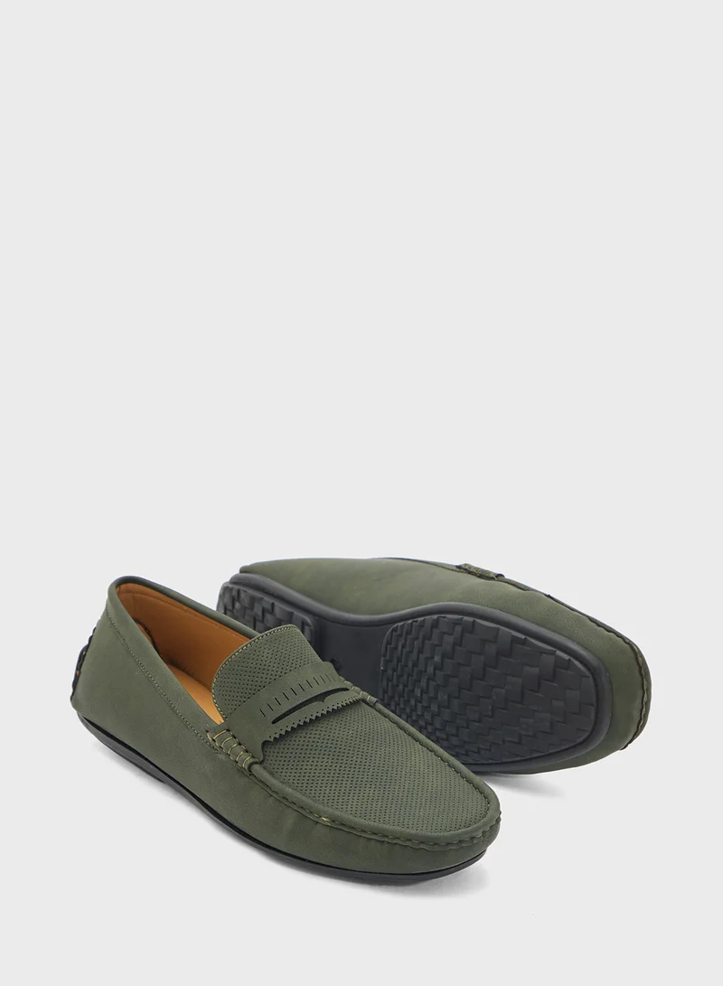 Robert Wood Perforation Detail Casual Loafers