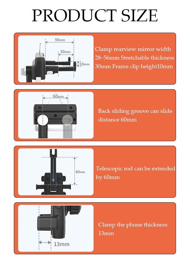 DUNISO Rearview Mirror Phone Holder for Car-360° Rotatable and Retractable Car Phone Holder with Adjustable Length Upgraded Multifunctional Rearview Mirror Phone Holder for All Mobile Phones and All Car - Image 4