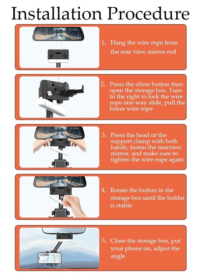 DUNISO Rearview Mirror Phone Holder for Car-360° Rotatable and Retractable Car Phone Holder with Adjustable Length Upgraded Multifunctional Rearview Mirror Phone Holder for All Mobile Phones and All Car - Image 3