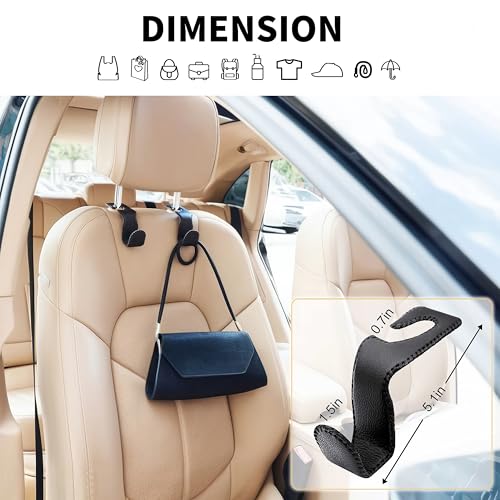 EldHus Headrest Hooks for Purses and Bags, 2 Pack Car Seat Hooks for Grocery Bag Handbag, Metal Car Purse Holder Covered by Leather, Black - Image 3