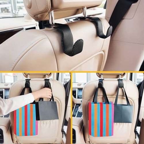 EldHus Headrest Hooks for Purses and Bags, 2 Pack Car Seat Hooks for Grocery Bag Handbag, Metal Car Purse Holder Covered by Leather, Black - Image 4
