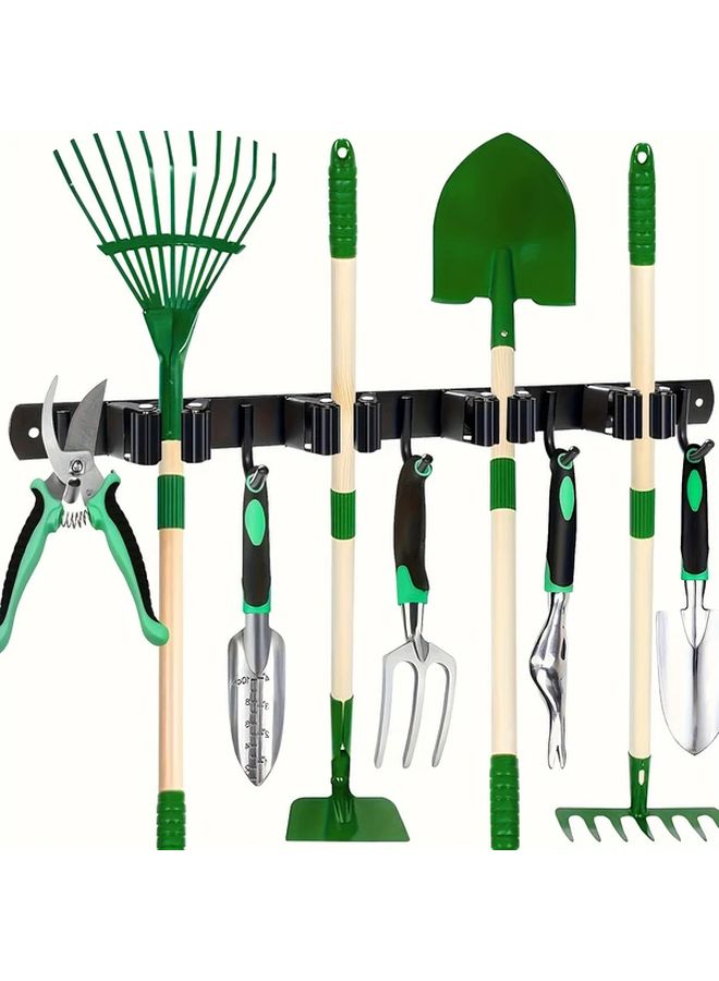 Wall Mounted Heavy Metal Tool Organizer With 4 Clips And 5 Hooks Black - Image 1