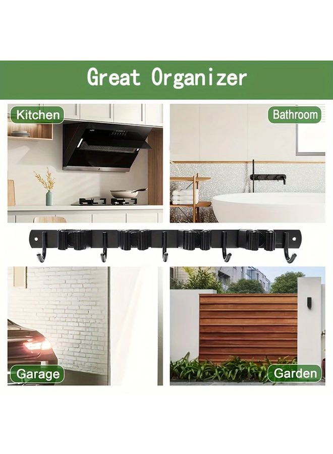Wall Mounted Heavy Metal Tool Organizer With 4 Clips And 5 Hooks Black - Image 2