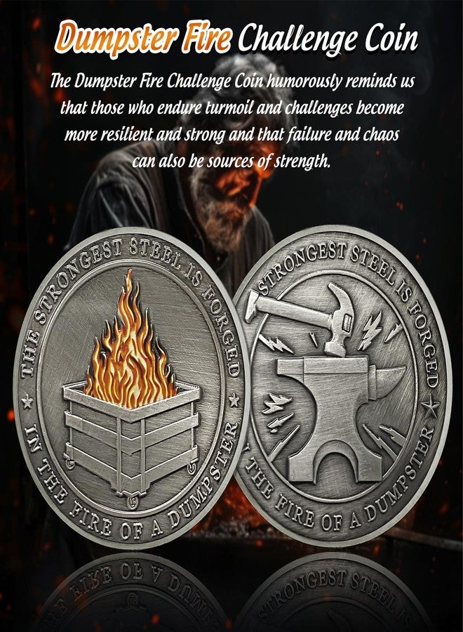 IELCJJ Delicate Dumpster Fire Coin - Strong Steel Mini Dumpster Fire Challenge Coin - Funny Desk Accessories for Work - Unique Finds Supplies Token - Everything is Fine Gifts for Men Women Coworker Teacher - Image 2
