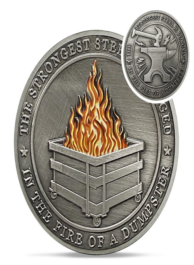 IELCJJ Delicate Dumpster Fire Coin - Strong Steel Mini Dumpster Fire Challenge Coin - Funny Desk Accessories for Work - Unique Finds Supplies Token - Everything is Fine Gifts for Men Women Coworker Teacher - Image 1