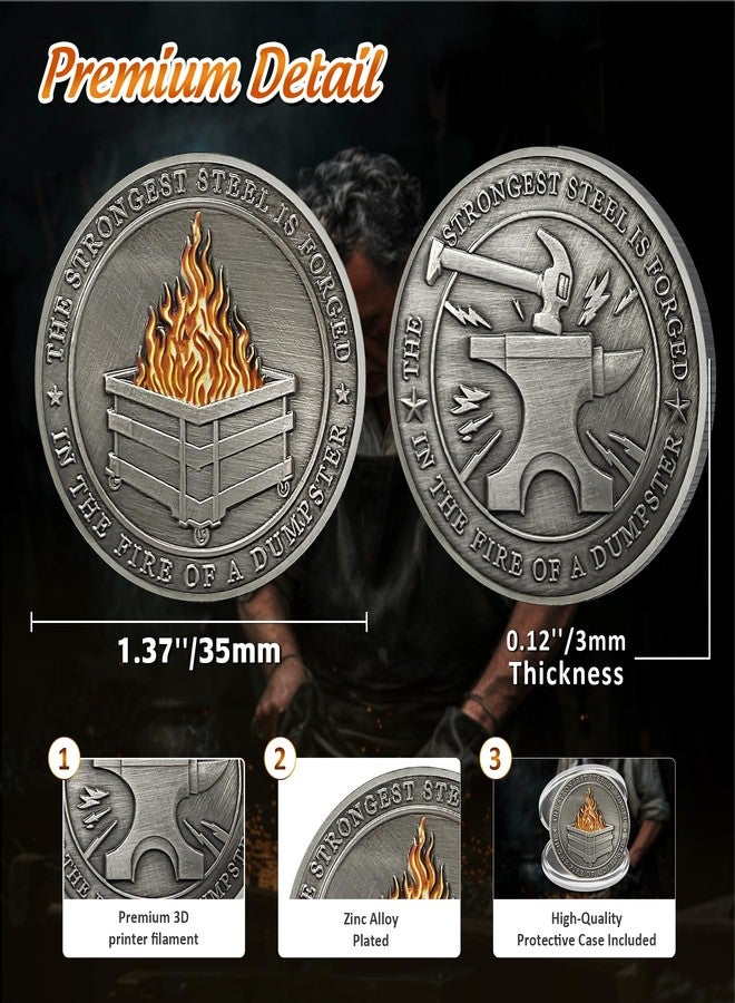 IELCJJ Delicate Dumpster Fire Coin - Strong Steel Mini Dumpster Fire Challenge Coin - Funny Desk Accessories for Work - Unique Finds Supplies Token - Everything is Fine Gifts for Men Women Coworker Teacher - Image 3