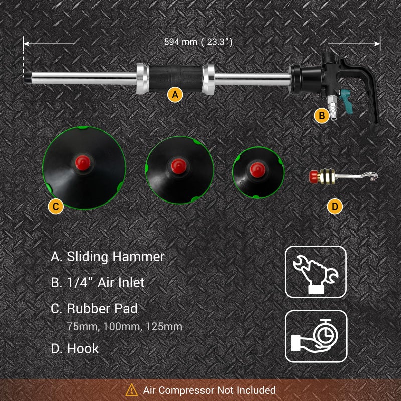 EWK Pneumatic Car Dent Puller & Suction Cups 75mm 100mm 125mm for Auto Body Repair - Image 2