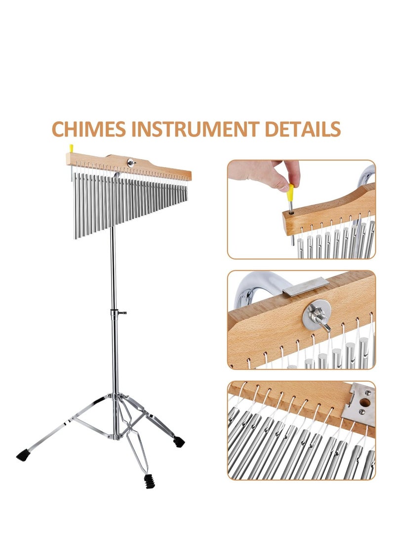 Mike Music - 36 Tones Musical Chimes Instruments, 68.6-111.8 cm Height-Adjustable Stand Chimes for Classroom, Musical Chimes Percussion for Practice and Performance (36 Note Silver) - Image 1