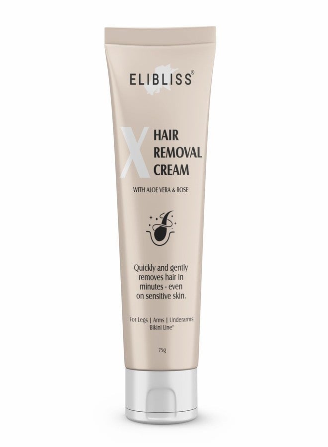 Elibliss X Hair Removal Cream with Aloe Vera & Rose for Women & Men | Quick & Gentle Hair Remover for Legs, Arms, Underarms & Bikini Line | Smooth, Soft & Hydrated Skin | Fast Action Formula - 75g - Image 3