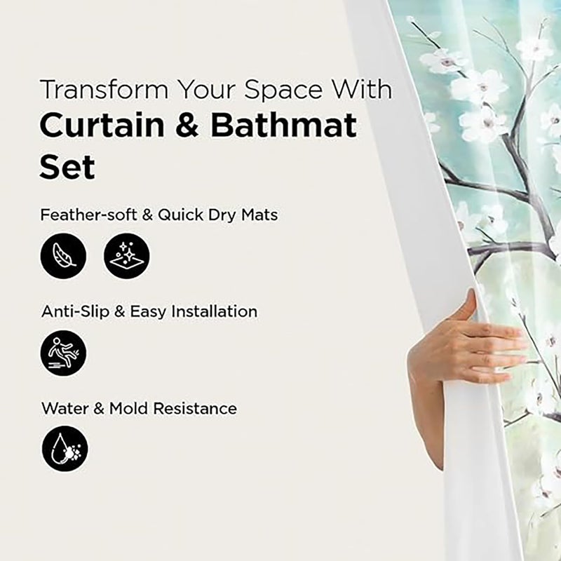Homestic Shower Curtain & Bathmat Set | Non-Slip Bath mats for Bathroom | Easy-Slide Curtains | Polyester Curtain or Bathmat for Bath D?cor | YF11-3T | 3 Pcs Set | Multicolor - Image 2