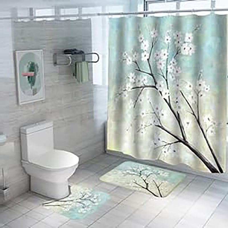 Homestic Shower Curtain & Bathmat Set | Non-Slip Bath mats for Bathroom | Easy-Slide Curtains | Polyester Curtain or Bathmat for Bath D?cor | YF11-3T | 3 Pcs Set | Multicolor - Image 1