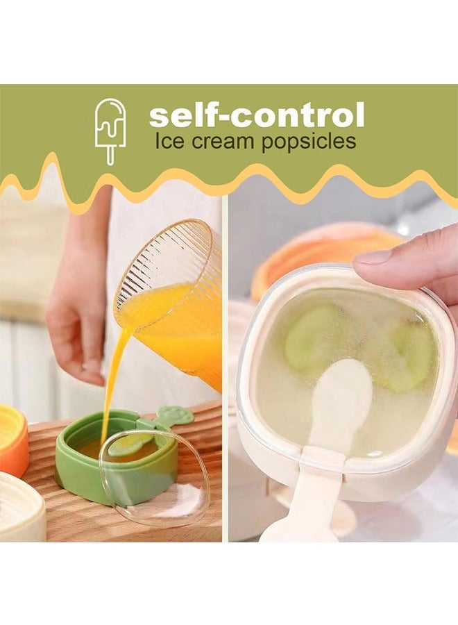 قوالب آيس كريم إبداعية متعددة الطبقات، قوالب آيس كريم ثلاثية الأجزاء قابلة للتكديس مع عصي سيليكون، قابلة لإعادة الاستخدام قوالب آيس كريم مصففة سيليكون مجمدة آيس كريم للأطفال البالغين (أصفر) - Image 2
