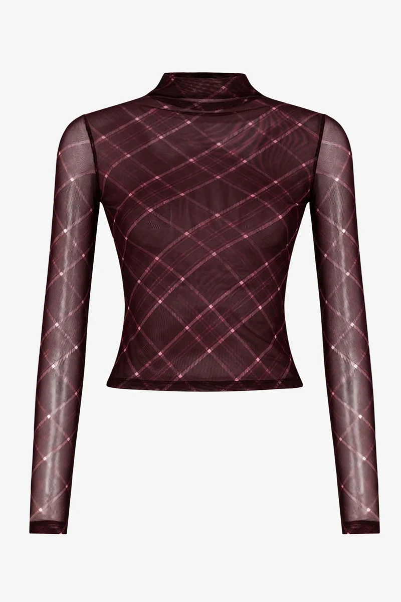 Penti PENTI Turtleneck Checked Sheer Long Sleeve Top