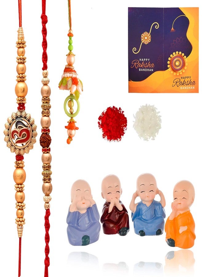 Yalambar هدية يالامبار راخي للأخ مع مجموعة هدايا راخي للأخ، أفضل هدية للأخ وزوجته + تمثال بوذا الراهب للوحة القيادة في السيارة + مجموعة راخي من 3 قطع + بطاقة راخي مجانية - 1100-1 - Image 1