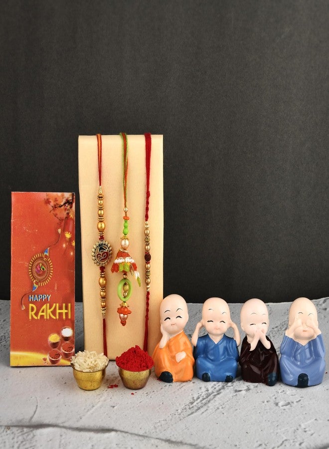 Yalambar هدية يالامبار راخي للأخ مع مجموعة هدايا راخي للأخ، أفضل هدية للأخ وزوجته + تمثال بوذا الراهب للوحة القيادة في السيارة + مجموعة راخي من 3 قطع + بطاقة راخي مجانية - 1100-1 - Image 2