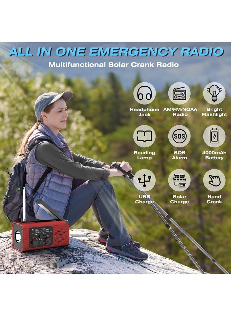 Emergency Radio Hand Crank Radio USB Charged Portable Power Bank with Solar Charging SOS Alarm AM/FM/NOAA Rdios 180° Rotate Reading Lamp LED Flashlight for Camping Home Outdoor Emergency - Image 4