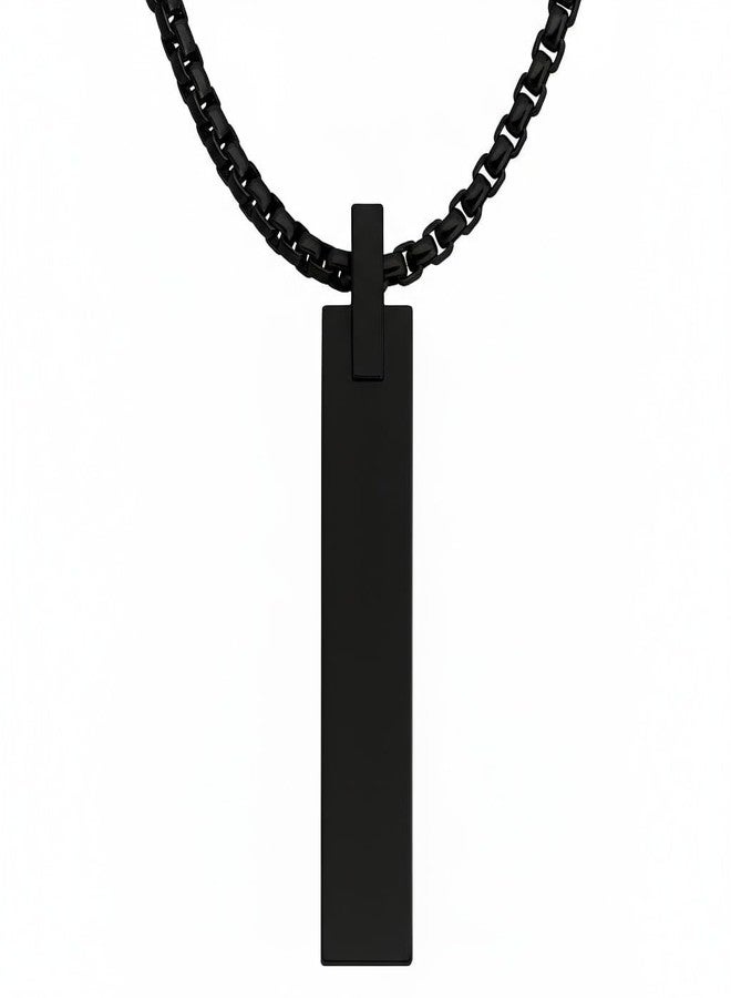 MEENAZ Anti Tarnish Black Chain for Man | Bar Pendant for men | Premium Jewellery Anti Rust Waterproof Locket Neck Chains Long | Stylish Stainless Steel Necklace Gift for Boyfriend Boys -32 - Image 1