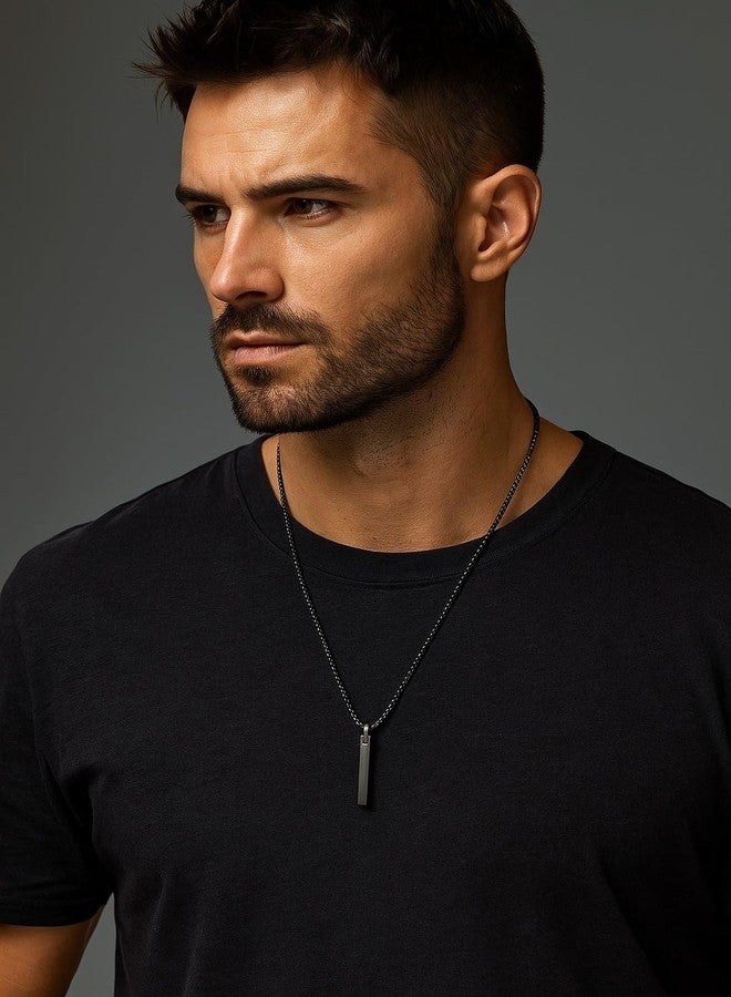 MEENAZ Anti Tarnish Black Chain for Man | Bar Pendant for men | Premium Jewellery Anti Rust Waterproof Locket Neck Chains Long | Stylish Stainless Steel Necklace Gift for Boyfriend Boys -32 - Image 2