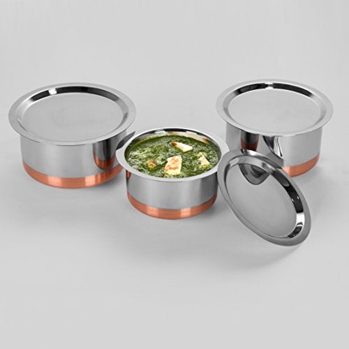 Sumeet Stainless Steel Copper Bottom Cookware/Container/Tope Set of 3 pcs with Lids (1no 1L Tope with lid, 1no 1.4L Tope with lid, 1no 1.9L Tope with lid) - Image 2