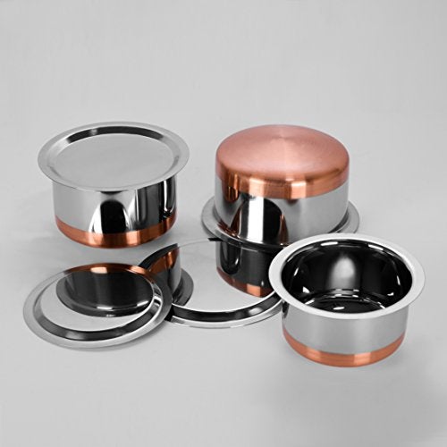 Sumeet Stainless Steel Copper Bottom Cookware/Container/Tope Set of 3 pcs with Lids (1no 1L Tope with lid, 1no 1.4L Tope with lid, 1no 1.9L Tope with lid) - Image 4