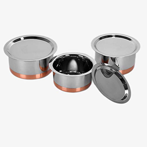 Sumeet Stainless Steel Copper Bottom Cookware/Container/Tope Set of 3 pcs with Lids (1no 1L Tope with lid, 1no 1.4L Tope with lid, 1no 1.9L Tope with lid) - Image 1