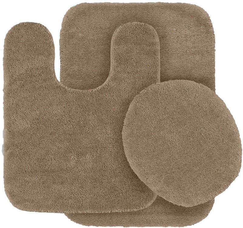 Mk Home LLC MK Home Collection 3 Piece Bathroom Rug Set Bath Rug Contour Mat  Lid Cover NonSlip with Rubber Backing Solid Beige New