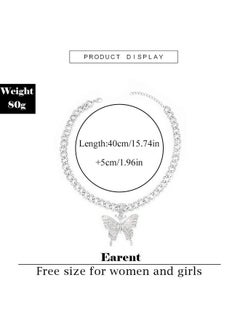 EARENT Rhinestone Butterfly Choker Necklace Crystal Butterfly Pendant Necklaces Chain Sparkly Neck Jewelry For Women (A-Silver)  - Image 4