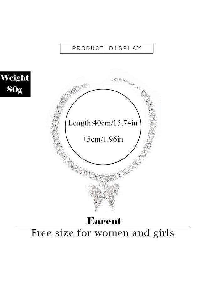 EARENT Rhinestone Butterfly Choker Necklace Crystal Butterfly Pendant Necklaces Chain Sparkly Neck Jewelry For Women (A-Silver) - Image 4