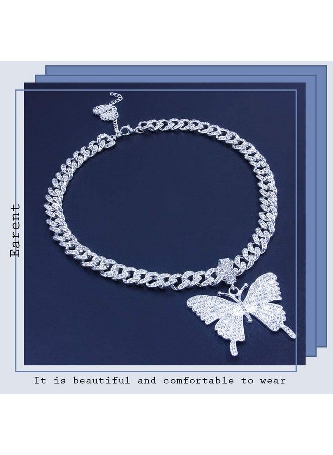 EARENT Rhinestone Butterfly Choker Necklace Crystal Butterfly Pendant Necklaces Chain Sparkly Neck Jewelry For Women (A-Silver) - Image 3