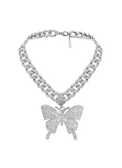 EARENT Rhinestone Butterfly Choker Necklace Crystal Butterfly Pendant Necklaces Chain Sparkly Neck Jewelry For Women (A-Silver)  - Image 5