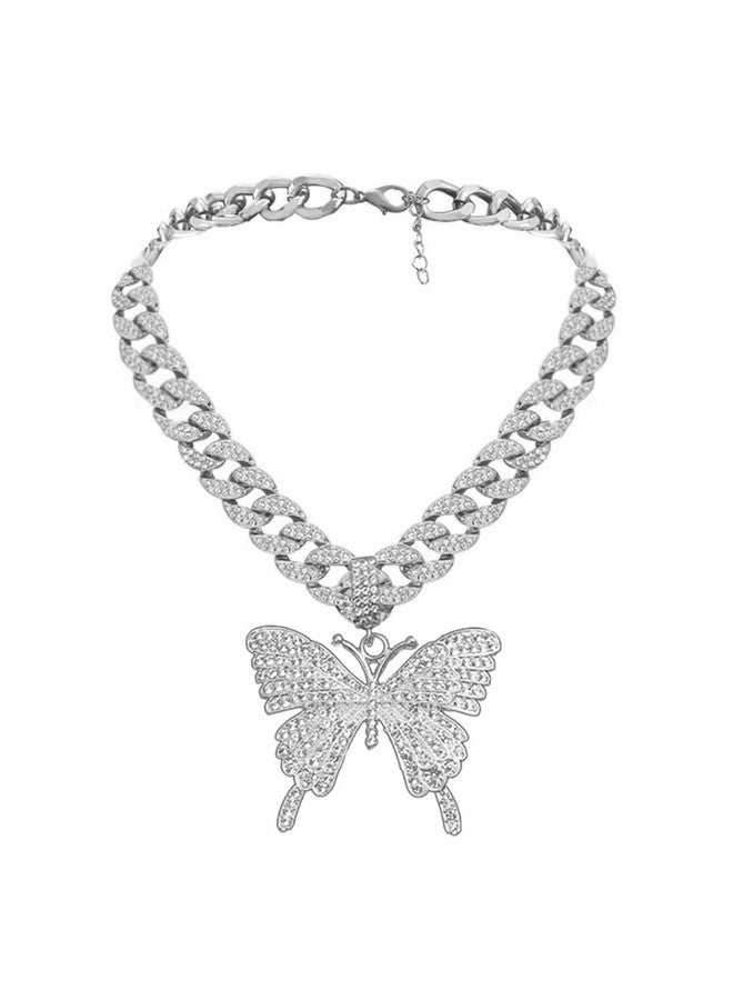 EARENT Rhinestone Butterfly Choker Necklace Crystal Butterfly Pendant Necklaces Chain Sparkly Neck Jewelry For Women (A-Silver) - Image 5