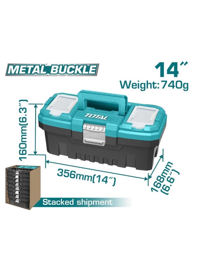 TOTAL 14-Inch Plastic Tool Box with Metal Buckle – Heavy-Duty Portable Hand Tool Storage Organizer for Home, Garage, Workshop, DIY Projects, and Professional Use - Image 1