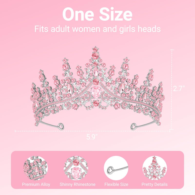 Papoopy Tiara Crown for Women, Headband Hair Accessories for Birthday Wedding Party Costume Pink - Image 2