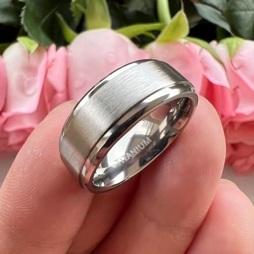 TUTISS 8mm Titanium Rings for Men Women Engagement Wedding Bands Matte Finish Stepped Beveled Edges Comfort Fit Size 6 - Image 4