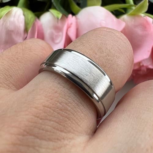 TUTISS 8mm Titanium Rings for Men Women Engagement Wedding Bands Matte Finish Stepped Beveled Edges Comfort Fit Size 6 - Image 5