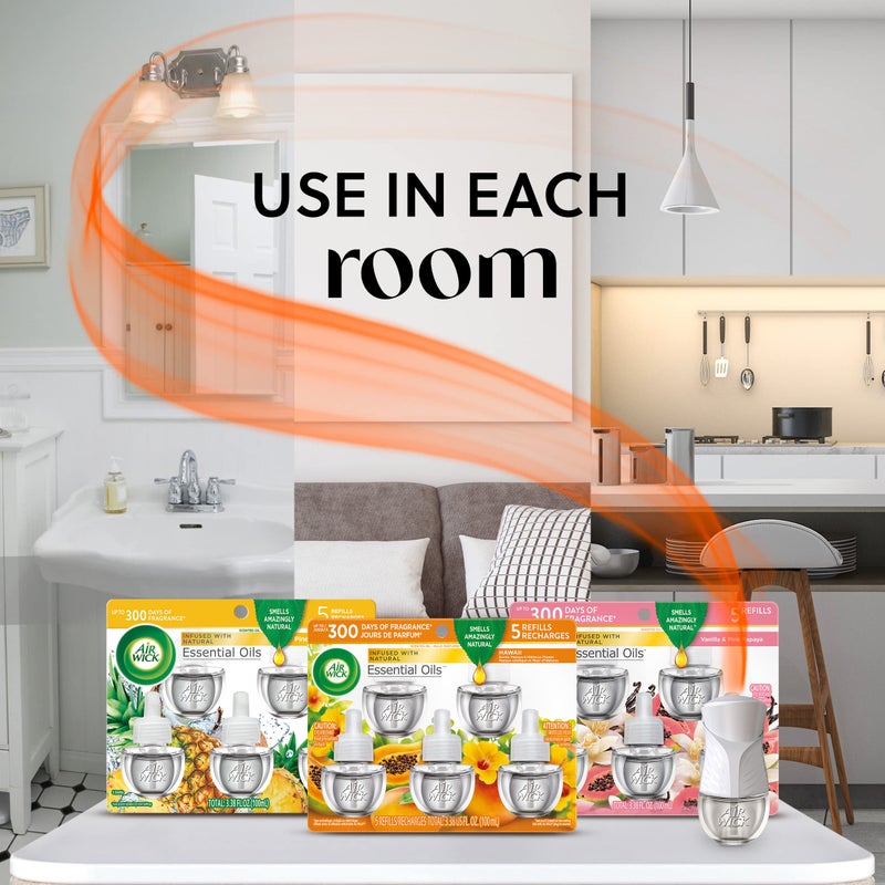 Air Wick Plug in Scented Oil Refill, 5 ct, Hawaii and Vanilla & Pink Papaya, Air Freshener, Essential Oils - Image 5