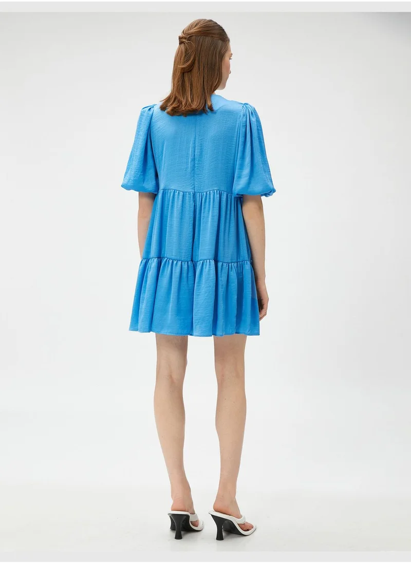 KOTON Tiered Mini Dress Short Puff Sleeve