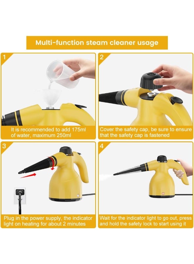 جي اس ايه منظف بخار  1000 واط، متعدد الوظائف، بدرجة حرارة عالية، مع 9 قطع من الملحقات، مناسب للمطبخ، الأريكة، الحمام، والنوافذ - Image 4