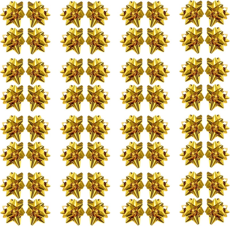 TOYANDONA 100pcs Gold Star Ribbon Bows 2.5 Inch Holiday Wrapping Decorations for Christmas Parties Weddings and Birthday Celebrations - Image 1