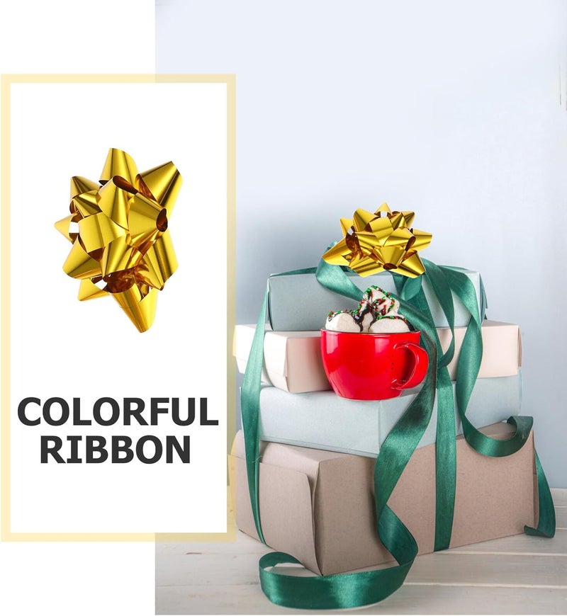 TOYANDONA 100pcs Gold Star Ribbon Bows 2.5 Inch Holiday Wrapping Decorations for Christmas Parties Weddings and Birthday Celebrations - Image 3