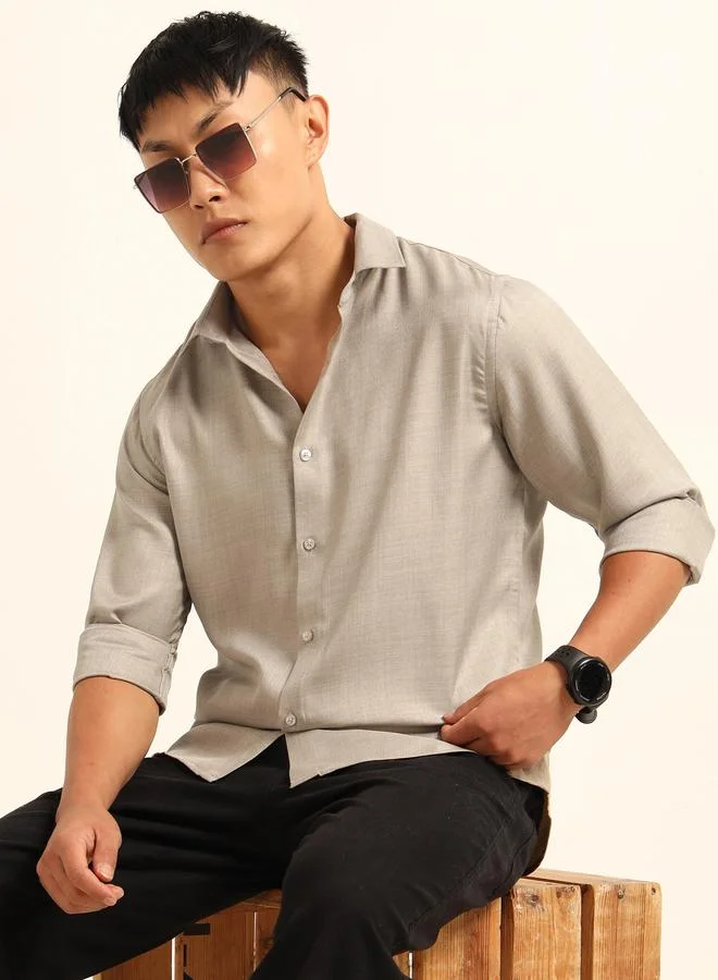 Bushirt Bushirt Men Beige Classic Casual Shirt