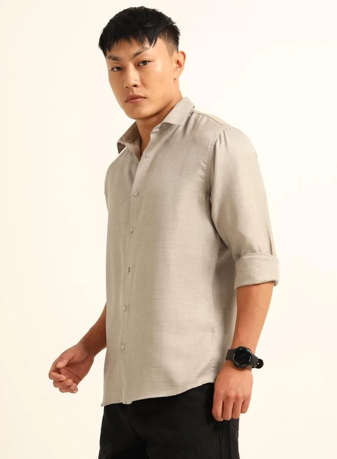 Bushirt Bushirt Men Beige Classic Casual Shirt