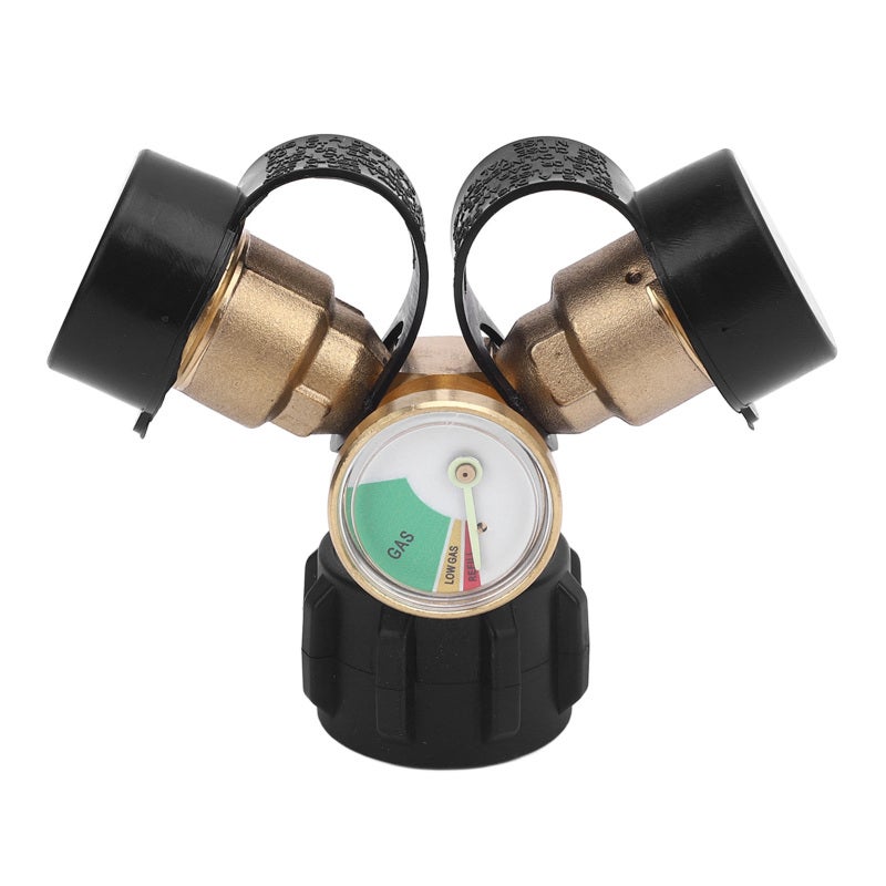 2 Way Gas Tank Splitter with Built-in Pressure Gauge - Dual Port Heatproof Aluminum Alloy for Real-Time Monitoring - Lightweight Portable Gas Splitter for Camping Stoves and Grills - Image 2