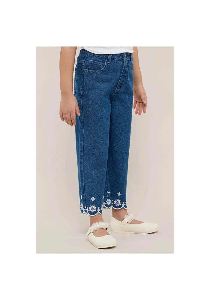 أر أند بي Embroidered Wide Leg Jeans with Button Closure