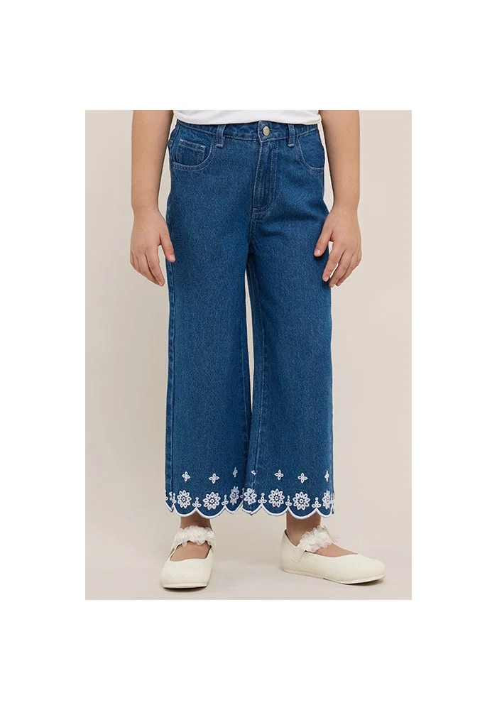 أر أند بي Embroidered Wide Leg Jeans with Button Closure